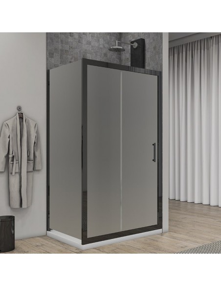 Box doccia Porta scorrevole con lato fisso vetro opaco profili neri