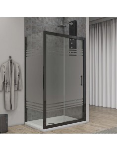 Box doccia Porta scorrevole con lato fisso vetro serigrafato profili neri