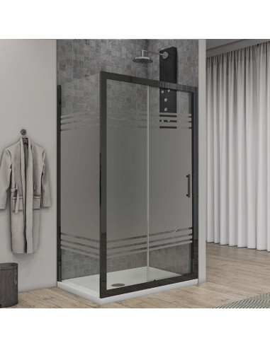 Box doccia Porta scorrevole con lato fisso vetro serigrafato profili neri