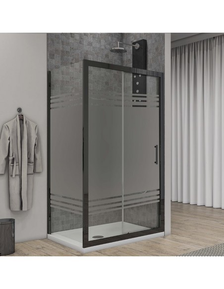 Box doccia Porta scorrevole con lato fisso vetro serigrafato profili neri