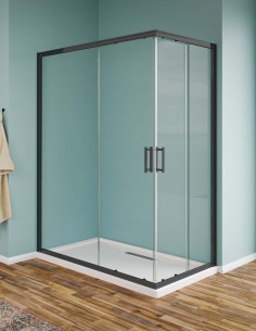 Box doccia angolare in cristallo trasparente e profili neri