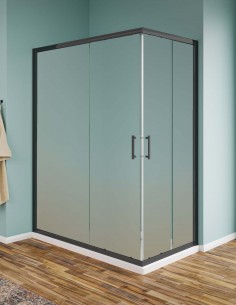 Box doccia angolare in cristallo opaco e profili neri