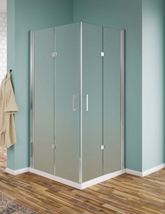 Box doccia angolare con due porte pieghevoli cristallo opaco e profili cromo