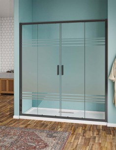 Nicchia scorrevole apertura a 2 lati cristallo serigrafato e profili neri