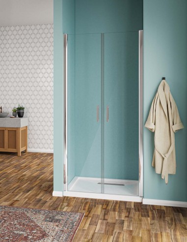 Doccia porta saloon cristallo trasparente e profili cromo