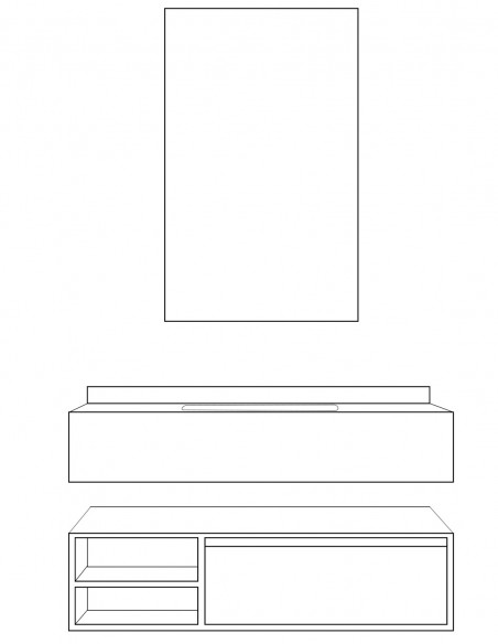 Mobile bagno sospeso modello Alba con un cassettone composizione composta da base mobile, lavabo, specchio a LED