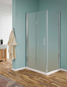 Box doccia con porta pieghevole e lato fisso cristallo opaco profili cromo