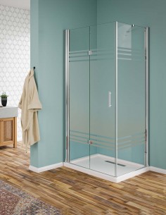 Box doccia con porta pieghevole e lato fisso cristallo serigrafato profili cromo