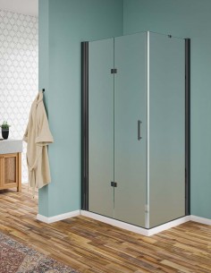 Box doccia con porta pieghevole e lato fisso cristallo opaco profili nero opaco