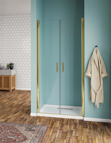 Doccia porta saloon cristallo trasparente e profili gold