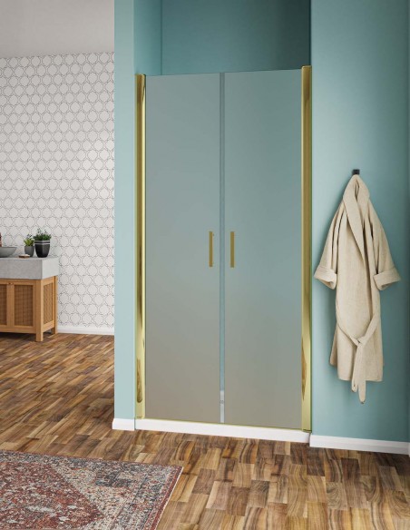 Doccia porta saloon cristallo opaco e profili gold