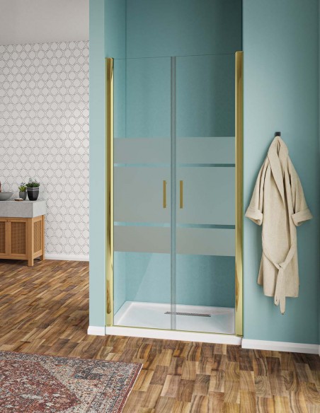 Porta saloon vetro fasciato profili gold
