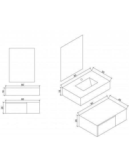 Mobile bagno sospeso modello Elisa con 1 cassettone composizione composta da base mobile, lavabo, specchio a LED