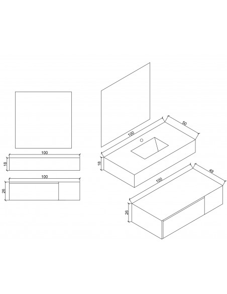 Mobile bagno sospeso modello Elisa con 1 cassettone composizione composta da base mobile, lavabo, specchio a LED