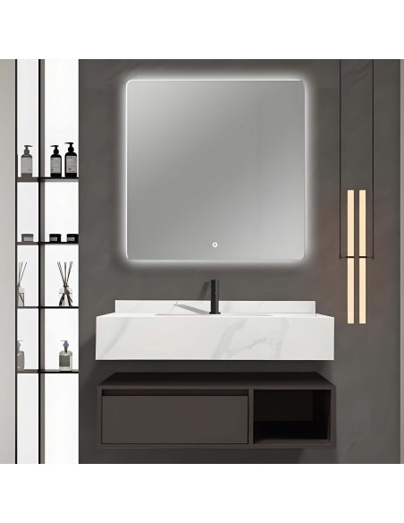 Mobile bagno sospeso modello Elisa con 1 cassettone composizione composta da base mobile, lavabo, specchio a LED