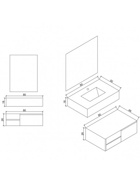 Mobile bagno sospeso modello Alba con un cassettone composizione composta da base mobile, lavabo, specchio a LED