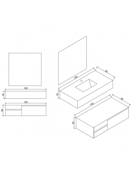 Mobile bagno sospeso modello Alba con un cassettone composizione composta da base mobile, lavabo, specchio a LED