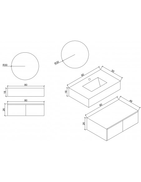 Mobile bagno sospeso modello Lara con 2 cassetti composizione composta da base mobile, lavabo, specchio a LED