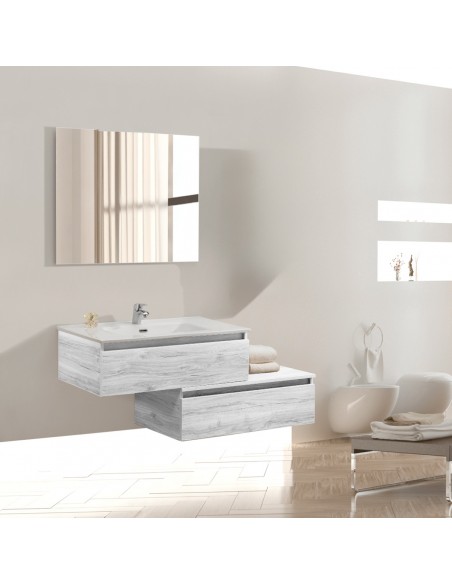 Mobile da bagno sospeso sfalsato base lavabo specchio - 90 cm