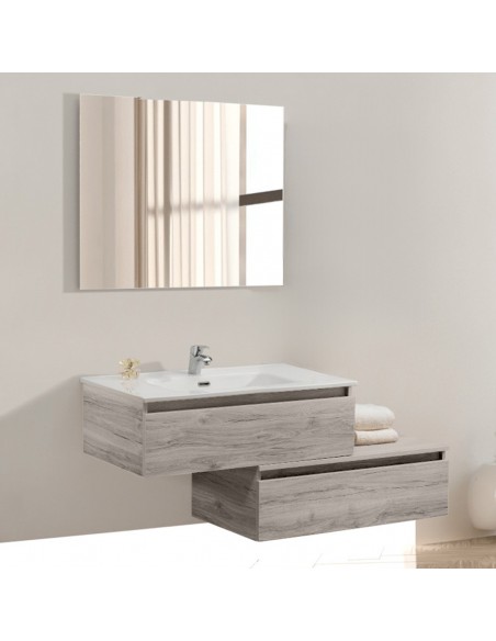 Mobile da bagno sospeso sfalsato base lavabo specchio - 90 cm