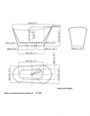 Vasca da Bagno Freestanding in acrilico bianco...