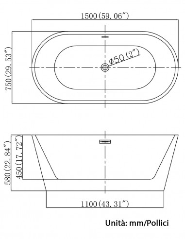 Vasca da Bagno Freestanding in acrilico bianco...