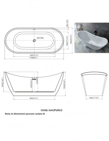Vasca da Bagno Freestanding in acrilico bianco...