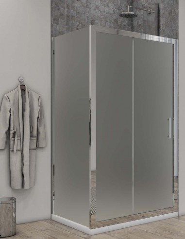 Box doccia Porta scorrevole con lato fisso cristallo opaco profili cromo