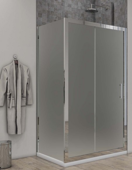 Box doccia Porta scorrevole con lato fisso cristallo opaco profili cromo