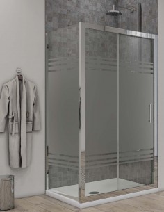 Box doccia Porta scorrevole con lato fisso vetro serigrafato profili cromo
