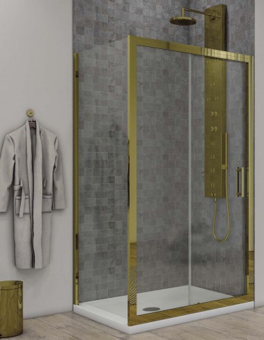 Box doccia Porta scorrevole con lato fisso vetro trasparente profili oro