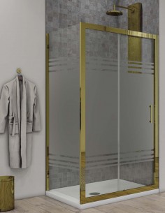 Box doccia Porta scorrevole con lato fisso vetro serigrafato profili oro