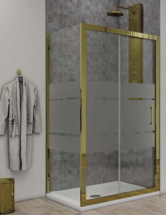 Box doccia Porta scorrevole con lato fisso vetro serigrafato profili oro