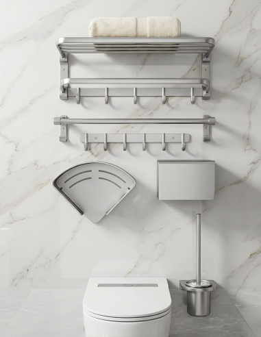 Accessori Bagno  Set 6 Pezzi in Alluminio Cromo...