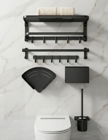 Accessori Bagno Set 6 Pezzi in Alluminio Nero...