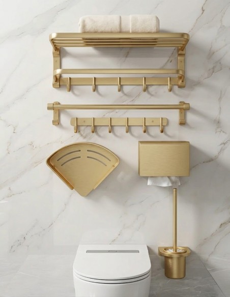 Accessori Bagno Set 6 Pezzi in Alluminio Gold Satinato