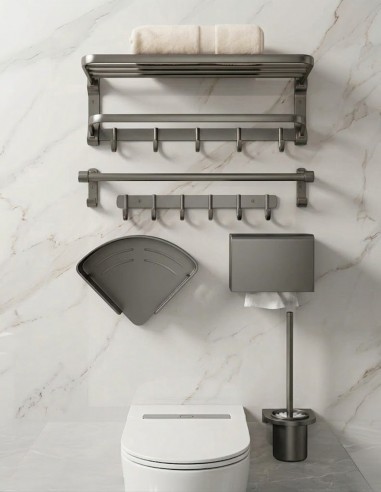 Accessori Bagno Set 6 Pezzi in Alluminio Canna...