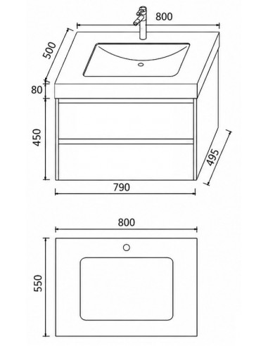Mobile Bagno Sospeso Rovere scuro 80 cm