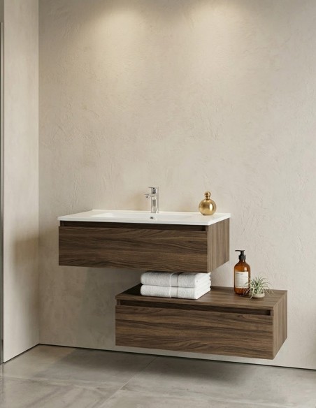 Mobile da bagno sospeso sfalsato base lavabo opzione specchio LED - 80 cm