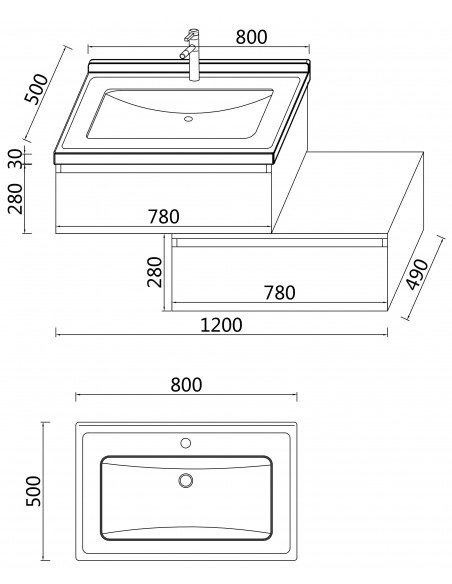 Mobile da bagno sospeso sfalsato base lavabo opzione specchio LED - 80 cm