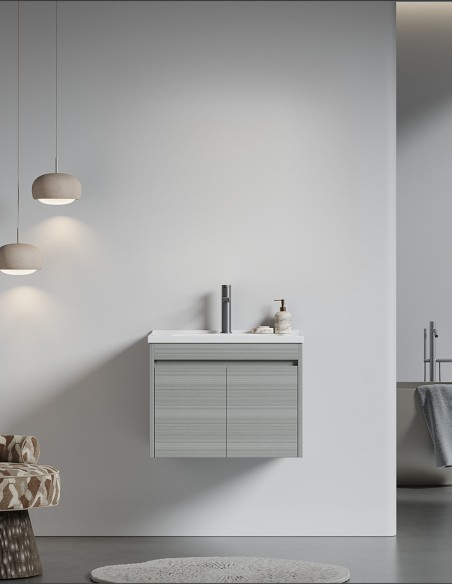 Mobile Bagno Sospeso 60 cm a 2 Sportelli mod. CLOE con Lavabo in Ceramica - Opzione Specchio LED