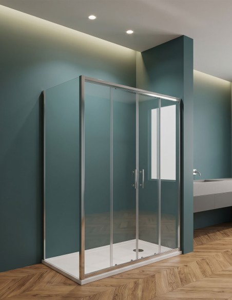 Doppia nicchia scorrevole con lato fisso in vetro temperato trasparente 6mm Linea Eny Chrome