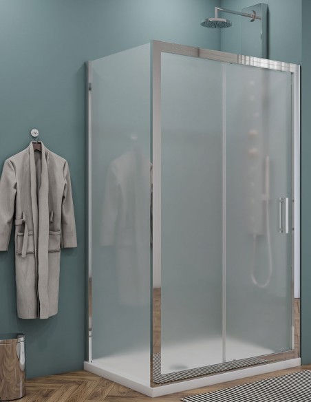 Box doccia Porta scorrevole con lato fisso cristallo opaco profili cromo