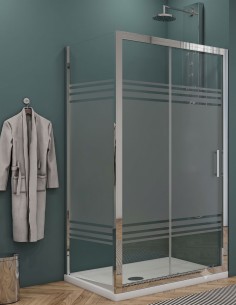 Box doccia Porta scorrevole con lato fisso vetro serigrafato profili cromo