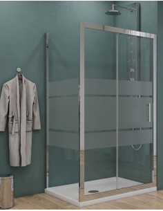 Box doccia Porta scorrevole con lato fisso vetro serigrafato profili cromo