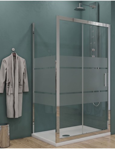Box doccia Porta scorrevole con lato fisso vetro serigrafato profili cromo
