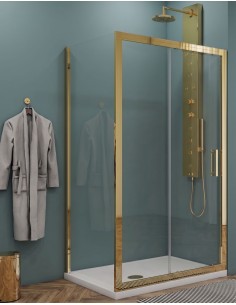 Box doccia Porta scorrevole con lato fisso vetro trasparente profili oro