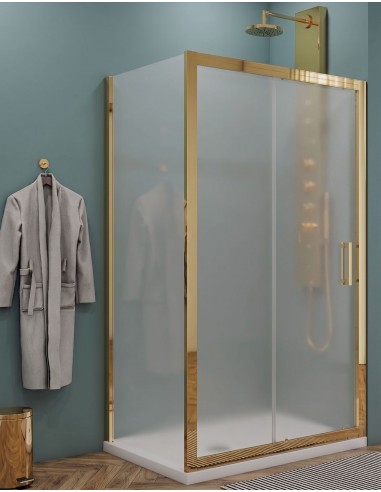 Box doccia Porta scorrevole con lato fisso vetro opaco profili oro