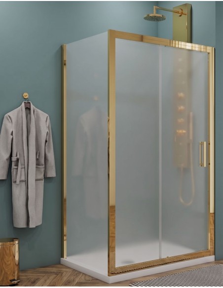 Box doccia Porta scorrevole con lato fisso vetro opaco profili oro
