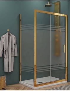 Box doccia Porta scorrevole con lato fisso vetro serigrafato profili oro